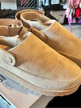 Tan Suede Slip-On Clog Shoes
